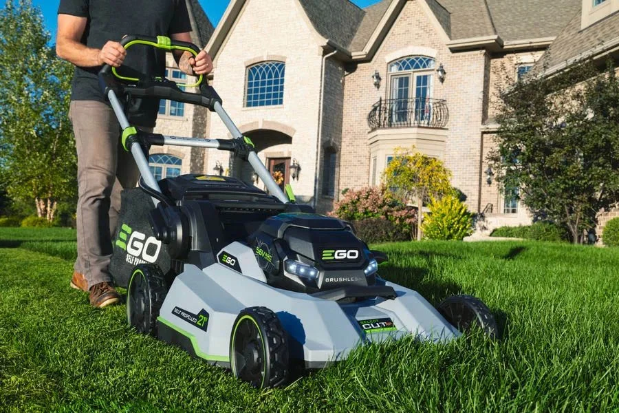 green electric lawn mower